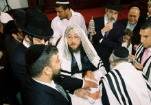 Rabbi Yitzchak Selmar, Mohel with the Byaleh Rebbe at the Fenster baby Bris